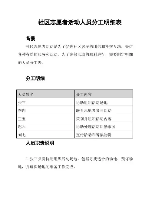社区志愿者活动人员分工明细表