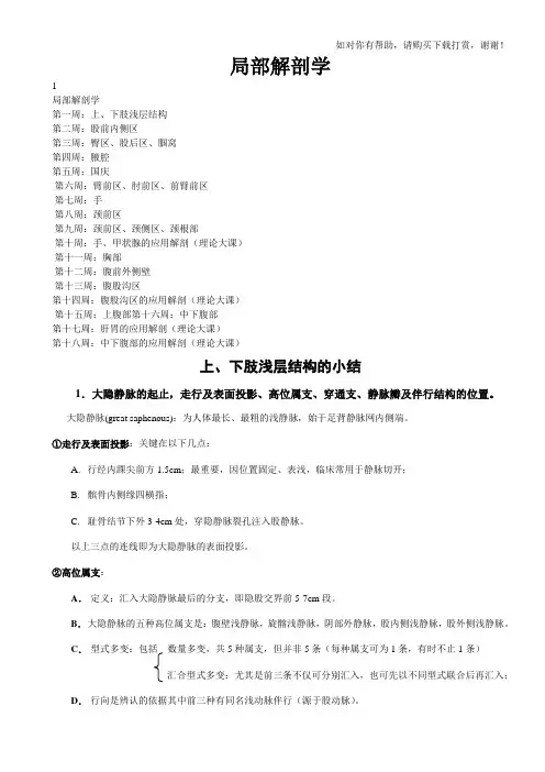 (非常实用)局部解剖学重点