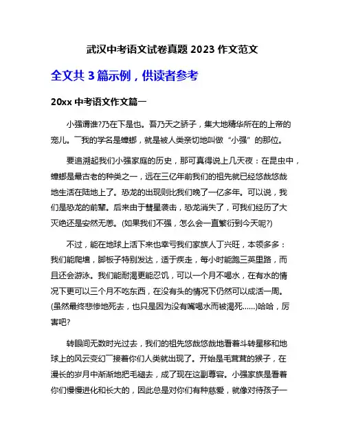 武汉中考语文试卷真题2023作文范文