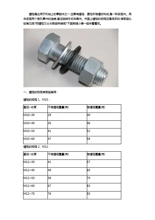 常用螺栓规格型号【大全】