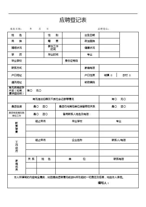 应聘登记表模板