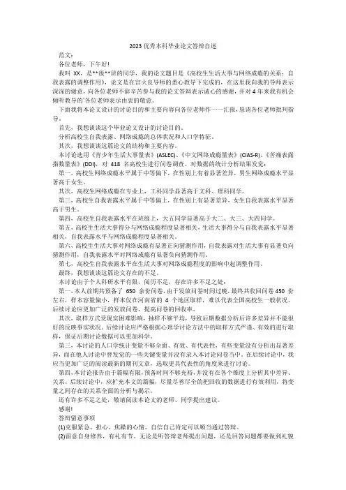 2023优秀本科毕业论文答辩自述