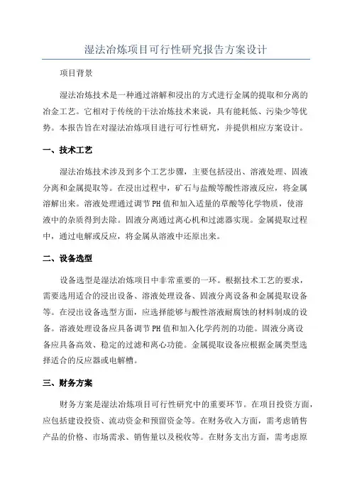 湿法冶炼项目可行性研究报告方案设计