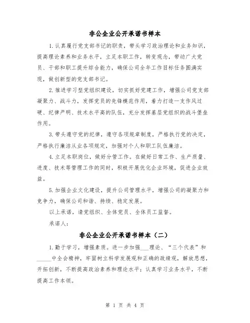 非公企业公开承诺书样本（三篇）