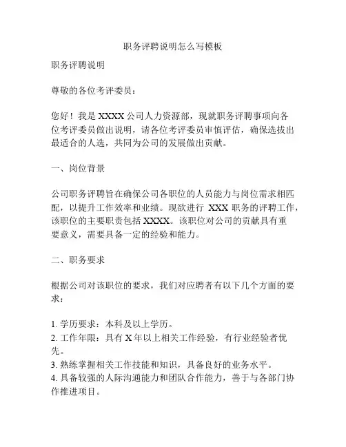 职务评聘说明怎么写模板