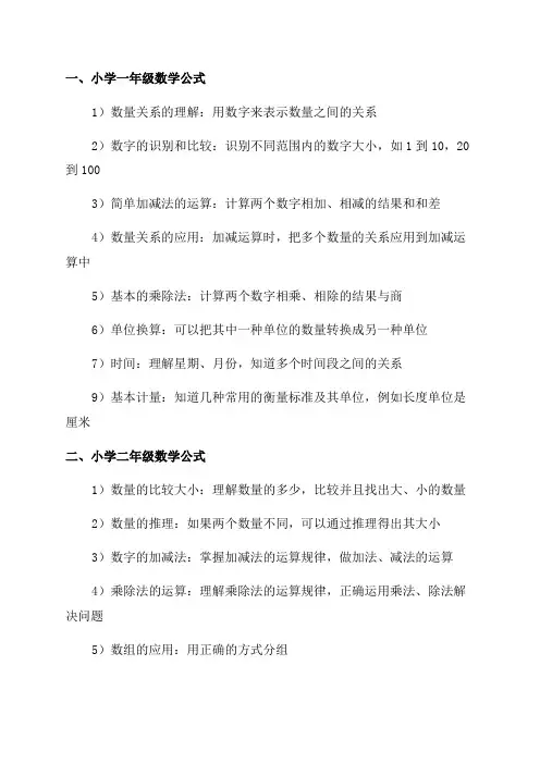 小学一至六年级数学所有公式