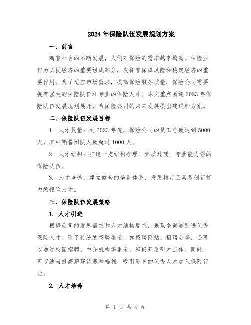 2024年保险队伍发展规划方案