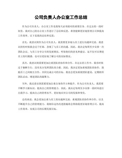 公司负责人办公室工作总结