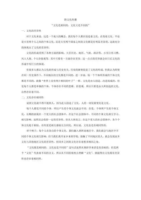 跨文化传播作业