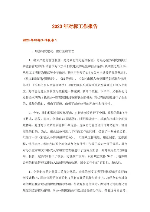 2023年对标工作报告