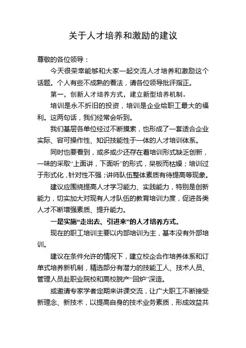 关于人才培养和激励的建议
