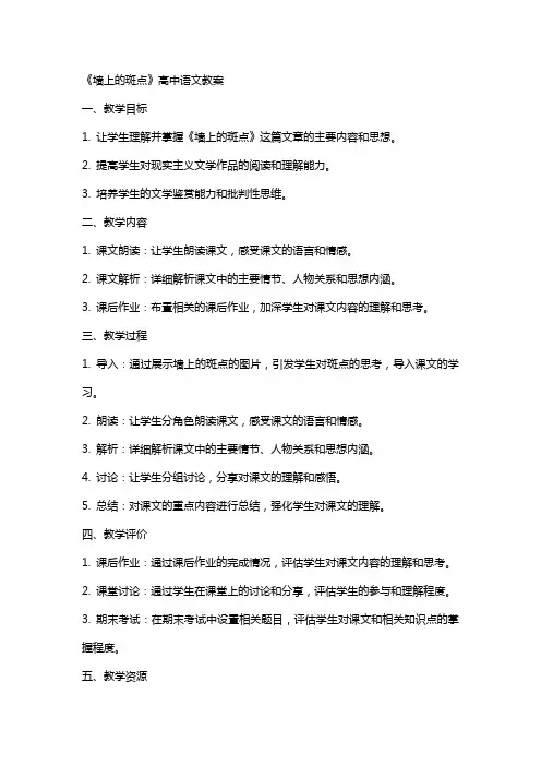 《墙上的斑点》高中语文教案