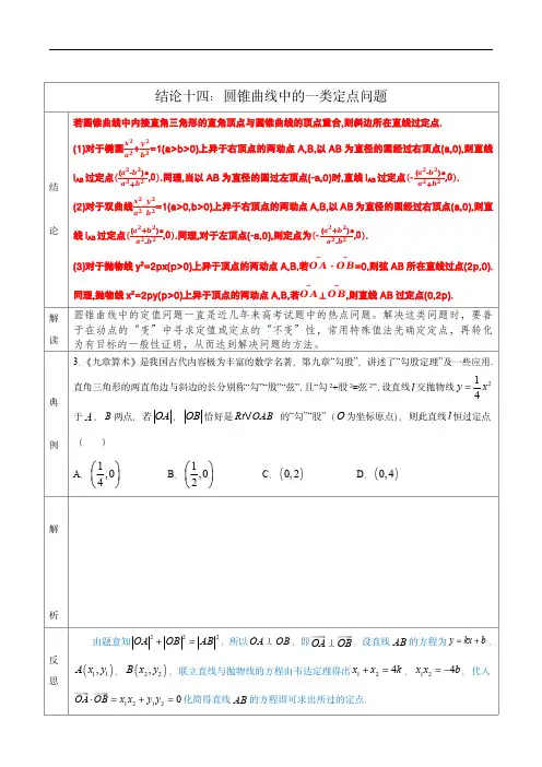 高考数学经典二级结论解读与应用训练：专题14   圆锥曲线中的一类定点问题 (原卷版)