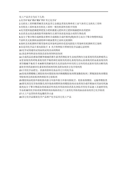 化工产品有哪些种类