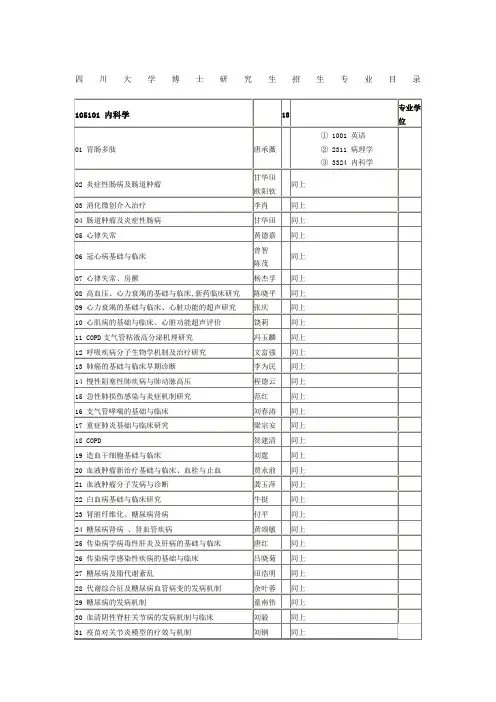 四川大学博士研究生招生专业目录