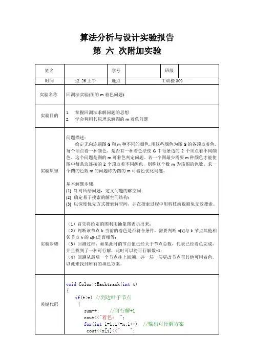 回溯法实验(图的m着色问题)