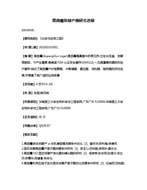 黑曲霉发酵产酶研究进展