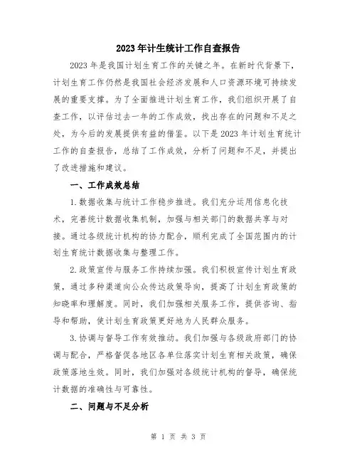 2023年计生统计工作自查报告