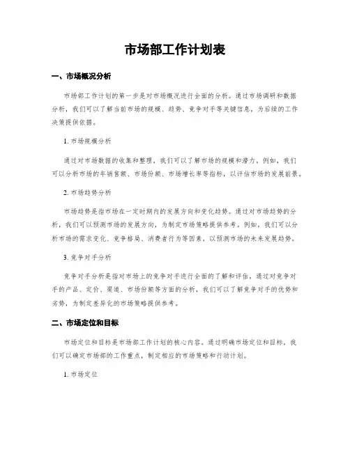 市场部工作计划表