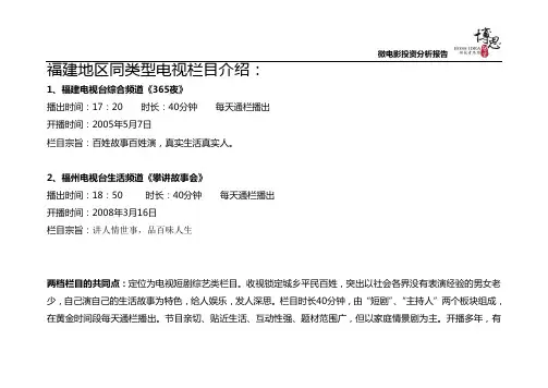 福建地区同类型电视栏目介绍