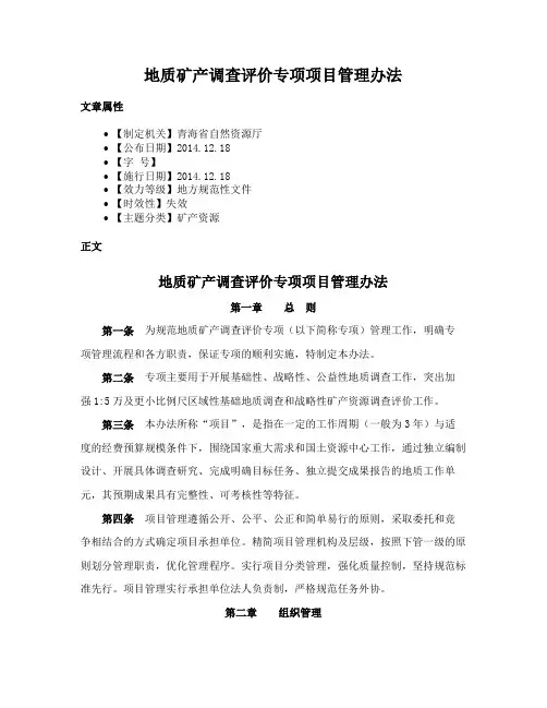 地质矿产调查评价专项项目管理办法