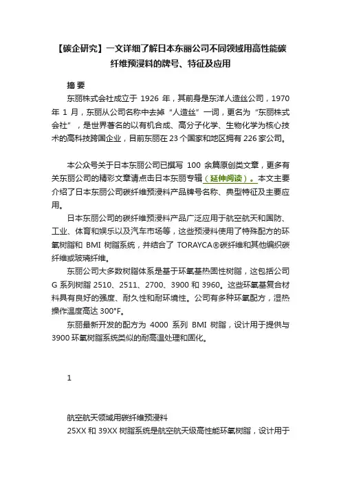 【碳企研究】一文详细了解日本东丽公司不同领域用高性能碳纤维预浸料的牌号、特征及应用