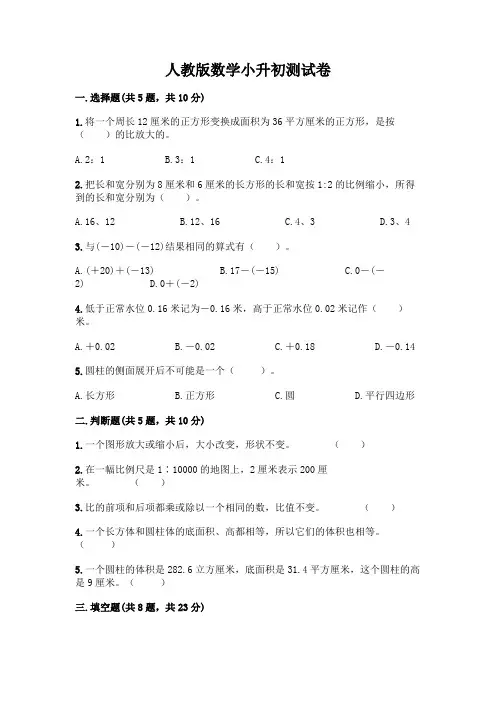 人教版数学小升初测试卷带答案【综合卷】