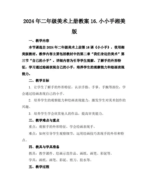 2024年二年级美术上册教案16.小小手湘美版