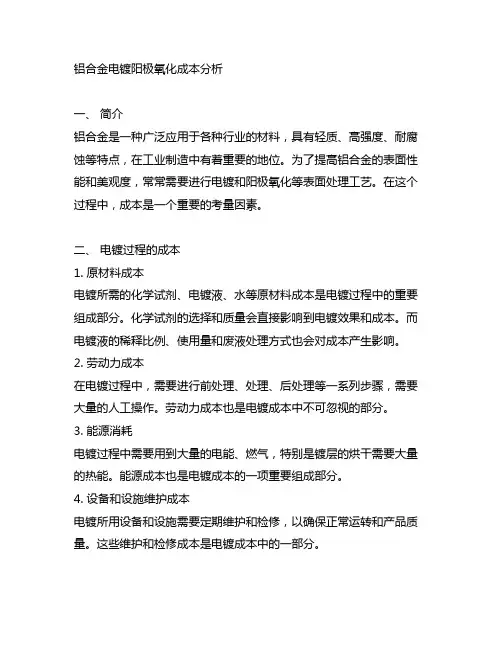 铝合金 电镀 阳极氧化 成本