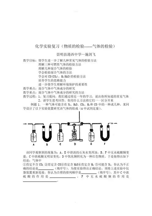 化学实验复习(物质的检验------气体的检验)