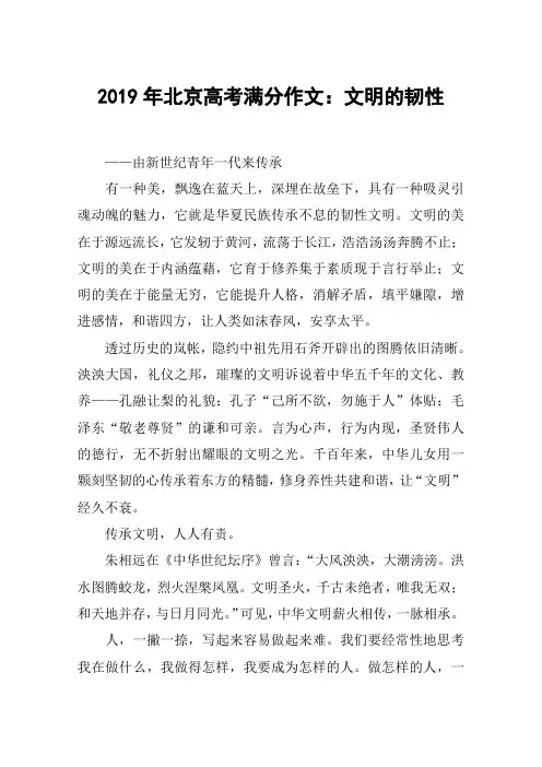 2019年北京高考满分作文：文明的韧性