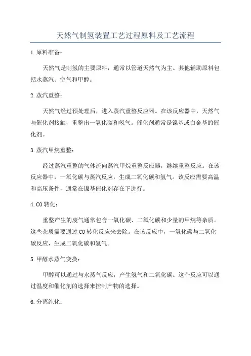 天然气制氢装置工艺过程原料及工艺流程