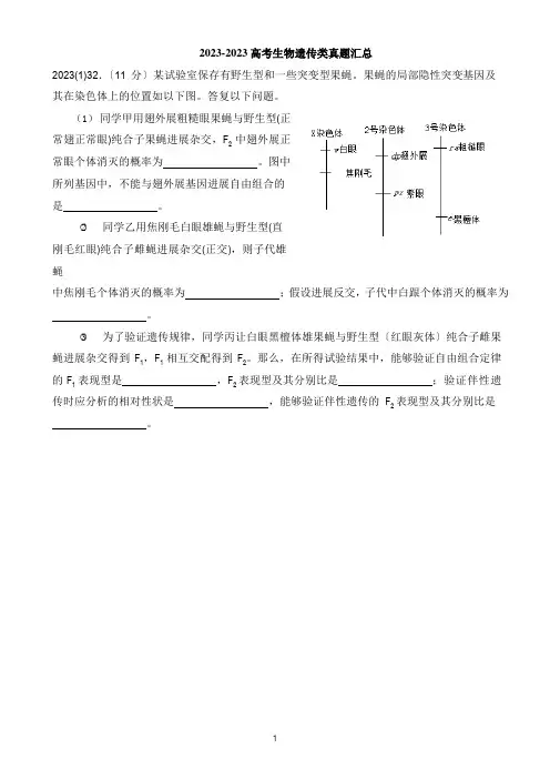 2023年高考生物遗传类真题汇总