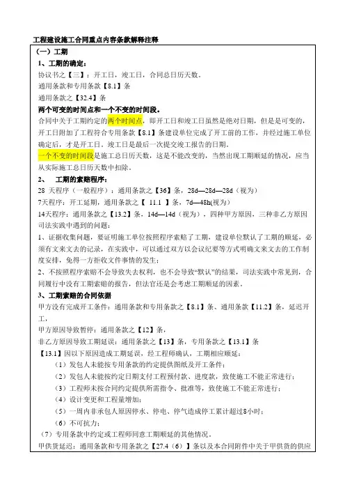 工程建设施工合同重点内容条款解释注释