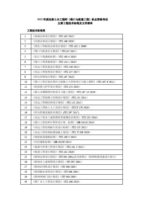 勘察设计注册土木工程师(港口与航道工程)专业考试标准、规范、规程、技术(设计)手册目录