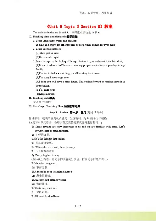 仁爱版九年级英语下册《Unit 6 Topic 3 Section D》教案