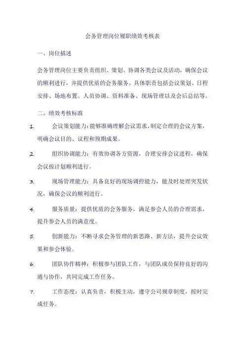 会务管理岗履职绩效考核表