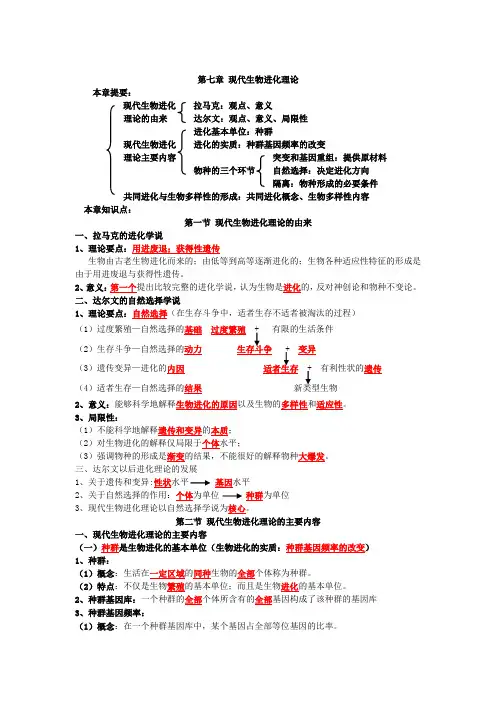 第七章 现代生物进化理论知识点