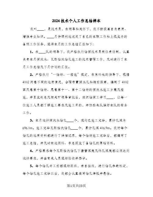 2024技术个人工作总结样本(五篇)
