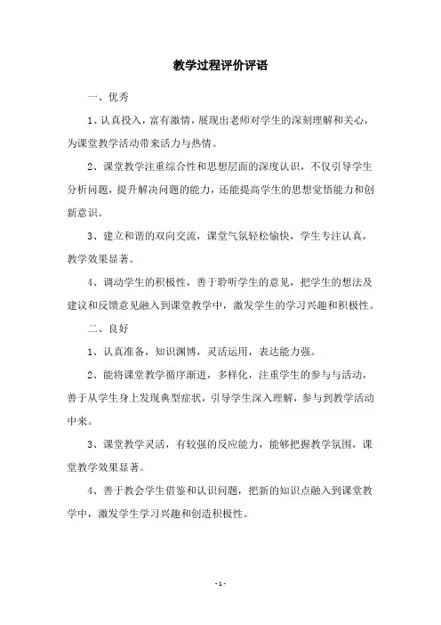 教学过程评价评语