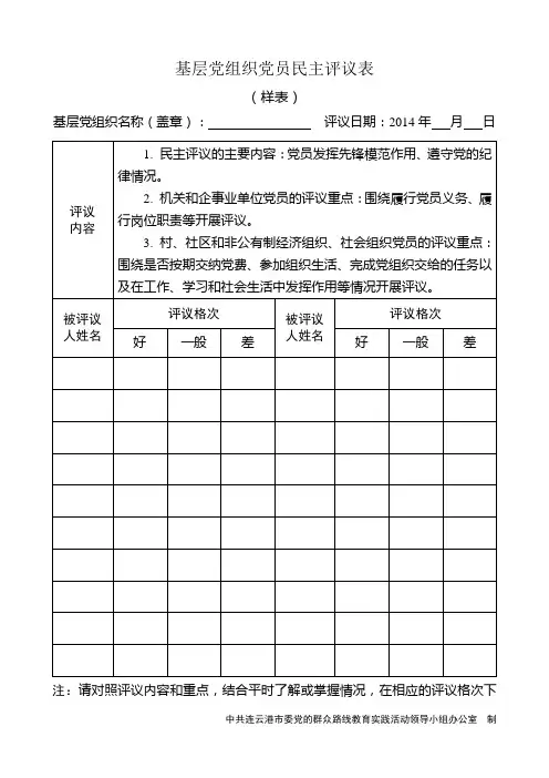 民主评议党员有关样表0728