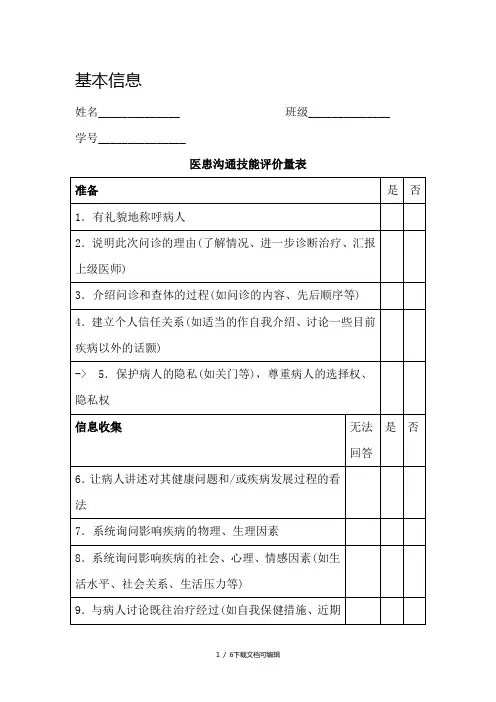医患沟通技能评价量表(SEGUE)
