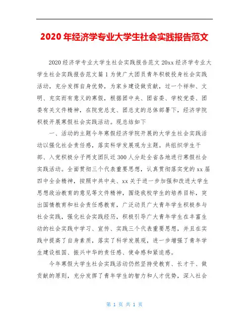 2020年经济学专业大学生社会实践报告范文