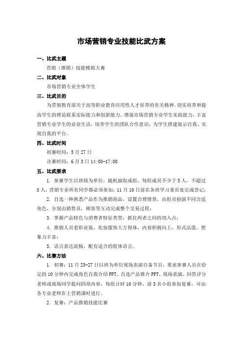 市场营销专业技能比武方案