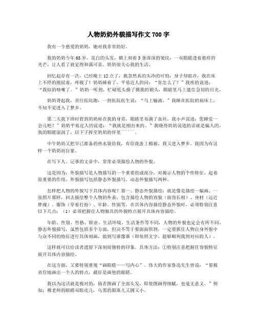 人物奶奶外貌描写作文700字