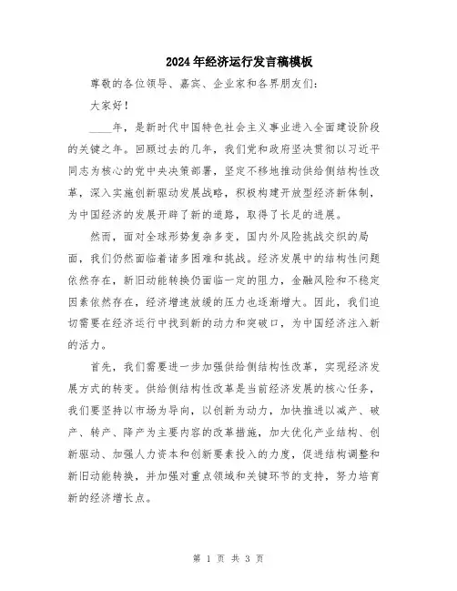 2024年经济运行发言稿模板