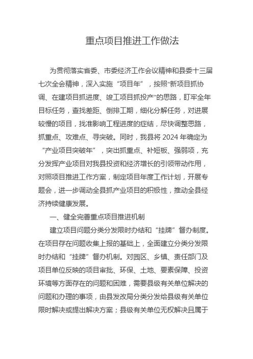 重点项目推进工作做法