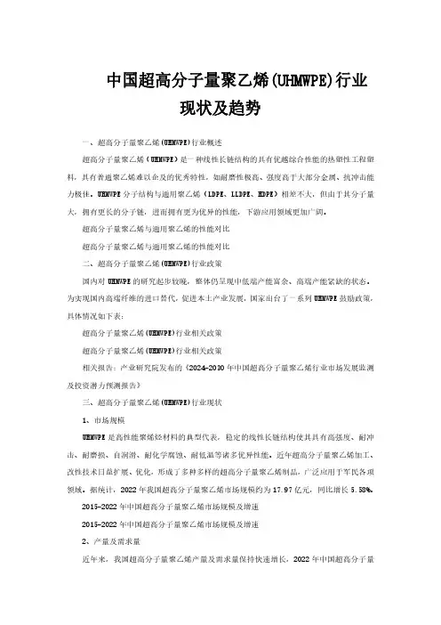 中国超高分子量聚乙烯(UHMWPE)行业现状及趋势