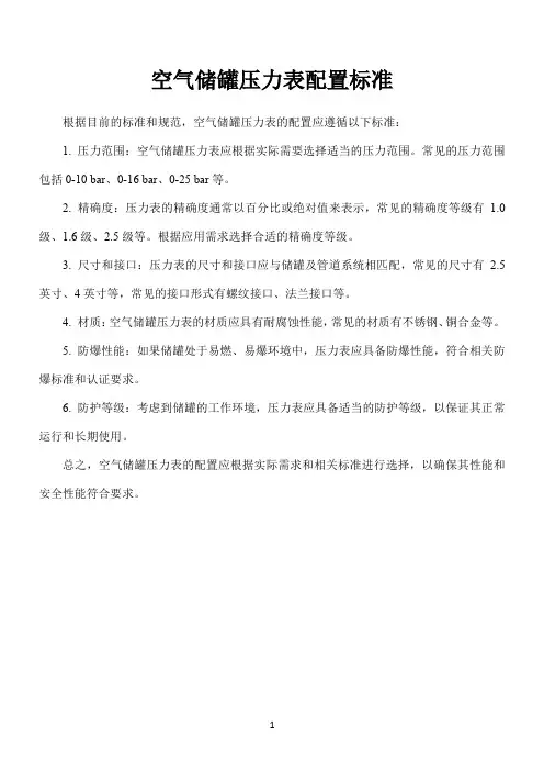 空气储罐压力表配置标准