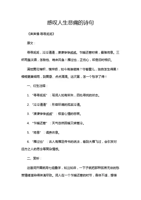 感叹人生悲痛的诗句